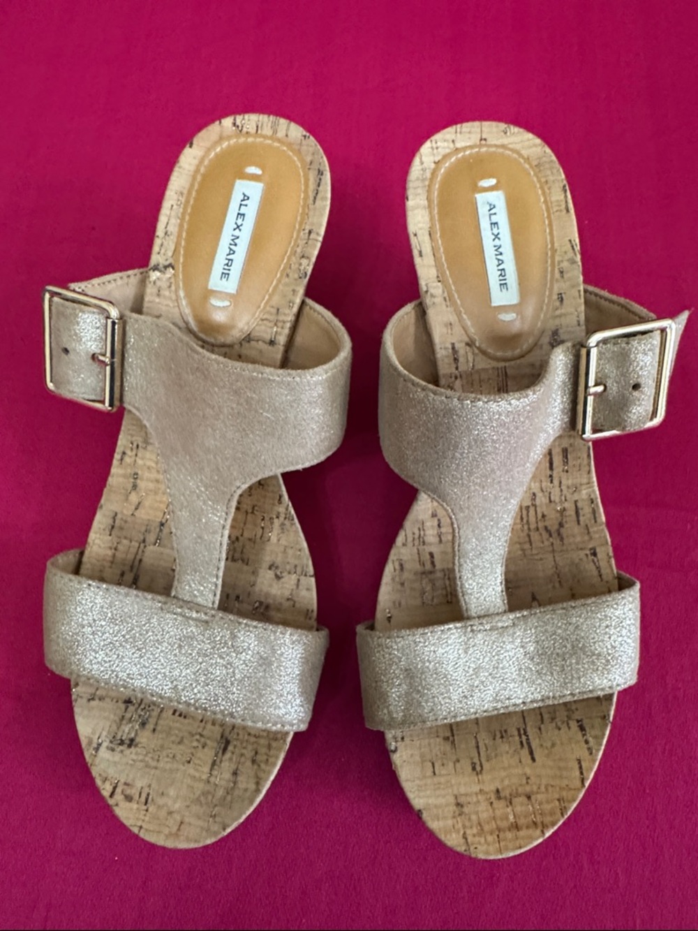 Alex Marie Metallic Gold Cork-Effect Slide Sandals (OLCC)